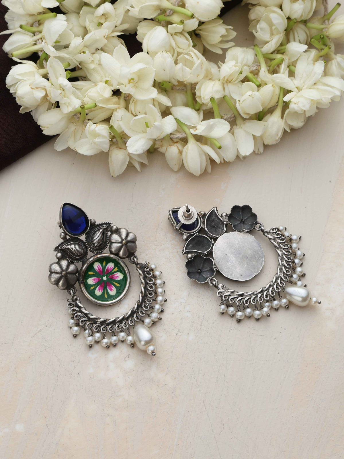 trueBrowns Silver Tone Handpainted Earrings | Grocsy