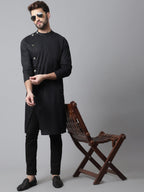 Even Apparels Black Sherwani Kurta With Asymetrical Cut | Grocsy