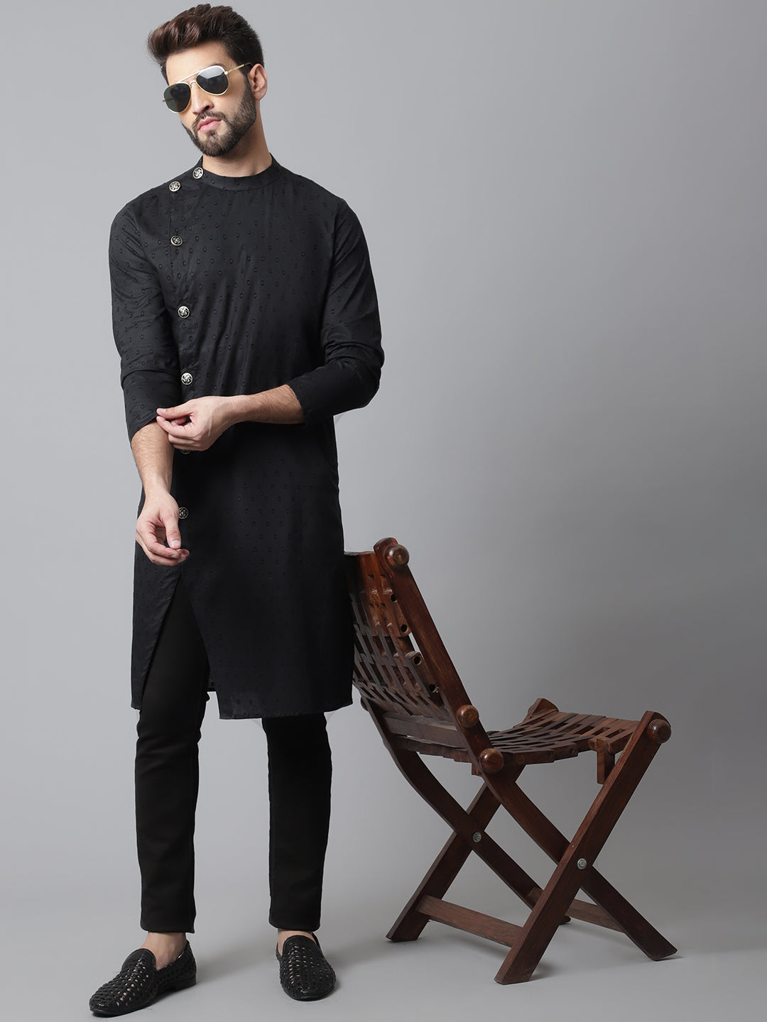 Even Apparels Black Sherwani Kurta With Asymetrical Cut | Grocsy