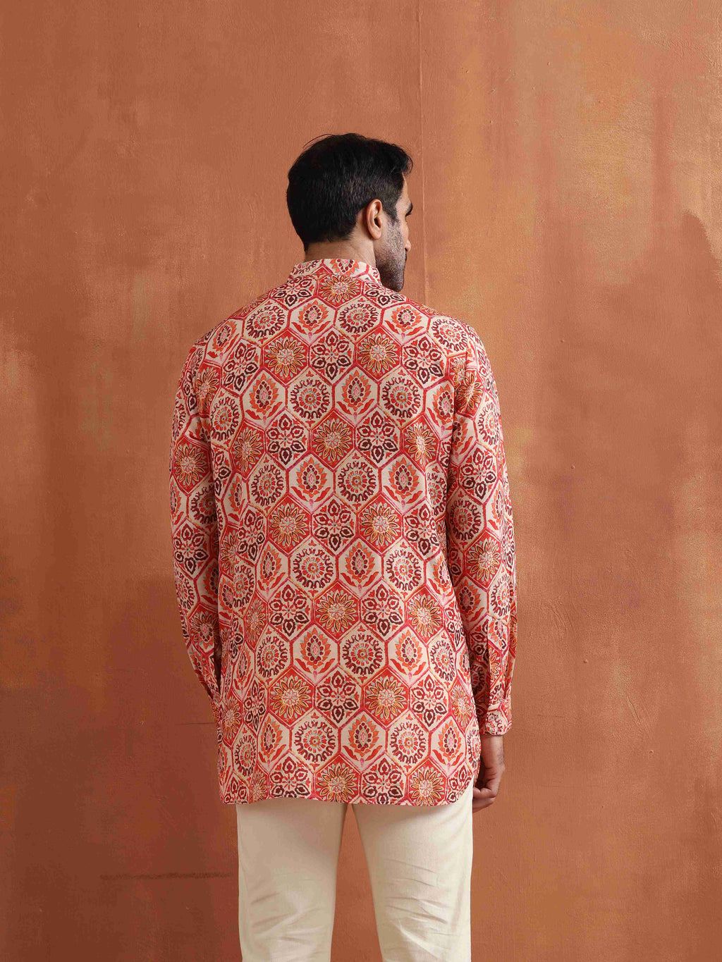 trueBrowns Men's Beige Printed Short Kurta | Grocsy