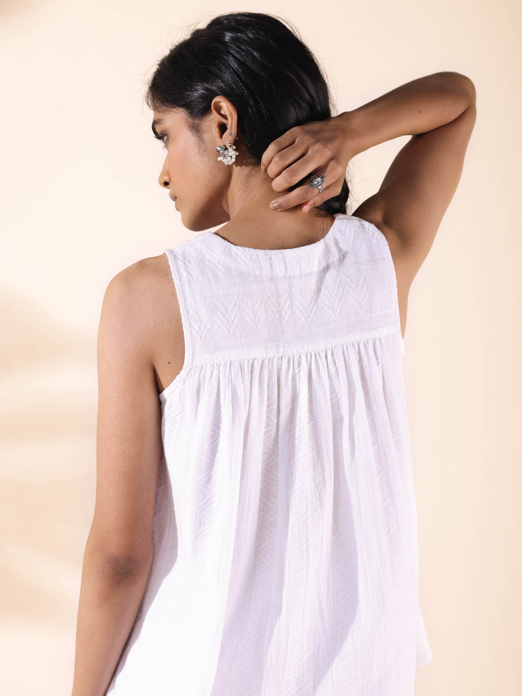 trueBrowns White Cotton Dobby Flared Co-ord Set | Grocsy