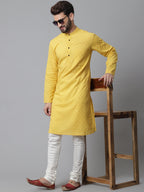 Even Apparels Yellow Pure Cotton Kurta With Band Collar | Grocsy