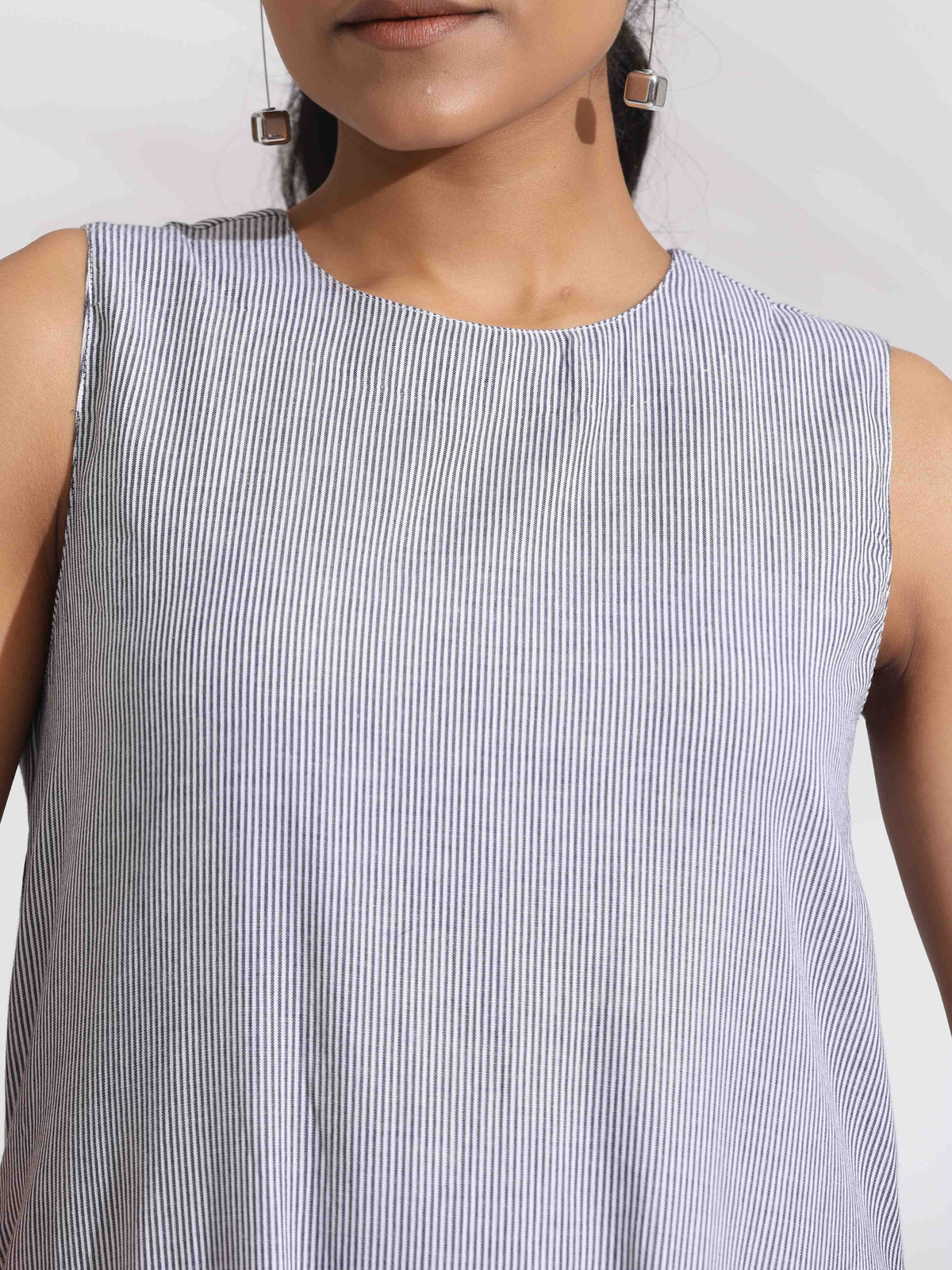 trueBrowns trueBrown Grey Cotton Stripe Tier Dress | Grocsy