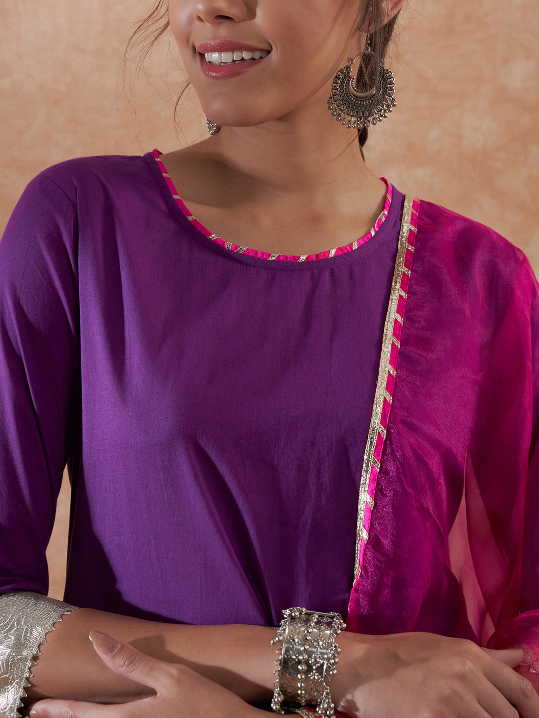 InWeave Women's Purple Gota Work Anarkali Kurta Set W Dupatta | Grocsy