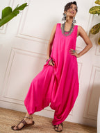 InWeave Pink Round Sleeveless Jumpsuit | Grocsy