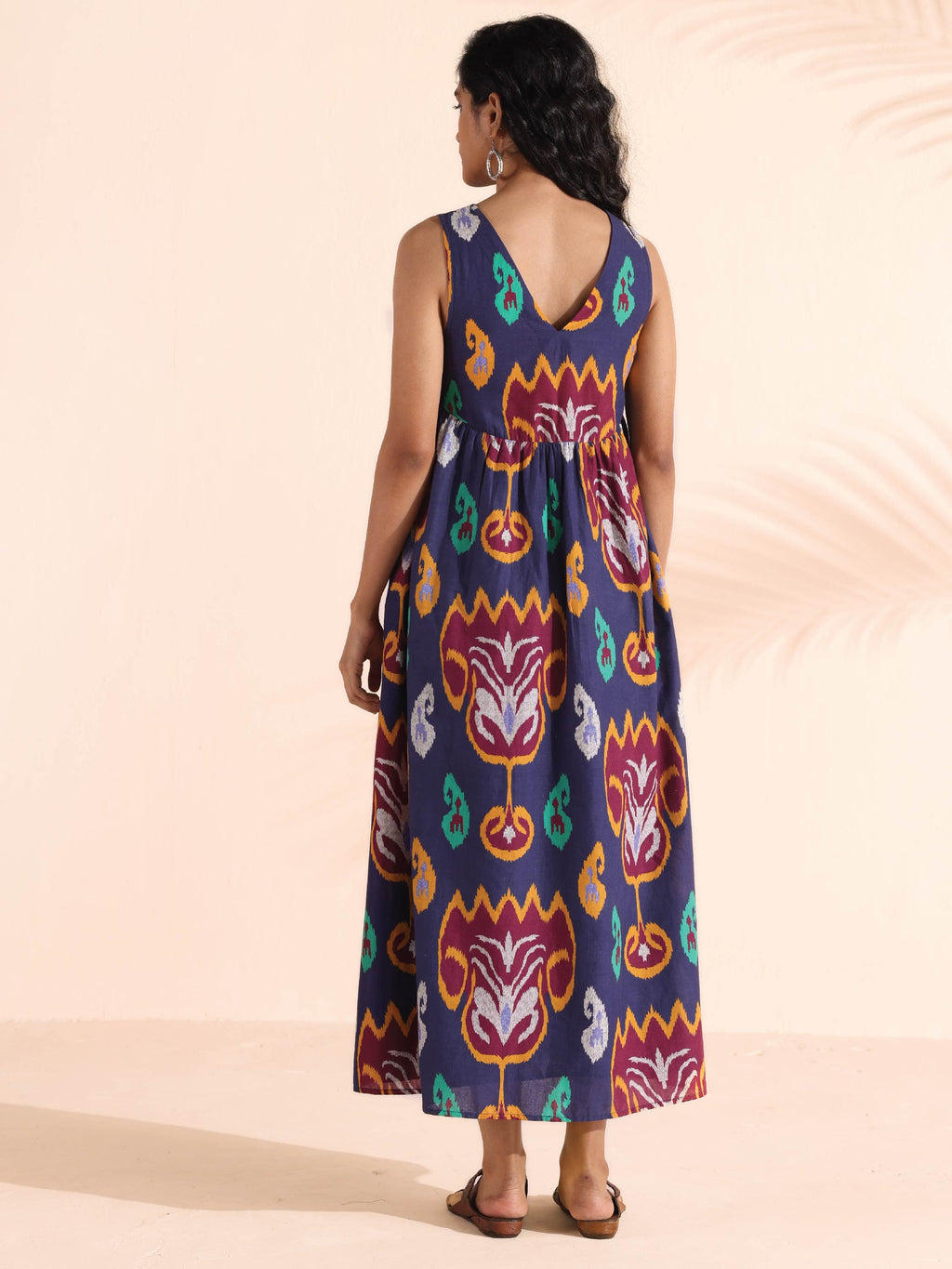 trueBrowns Purple Cotton Ikat Flared Dress | Grocsy