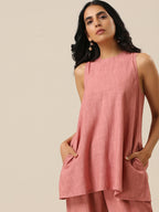 trueBrowns Light Mauve Slub Textured Sleeveless Short Co-Ord Set | Grocsy
