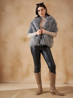 InWeave Women's Light Grey Fur Cape | Grocsy