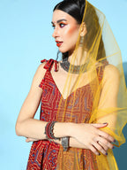 InWeave Women's Maroon Bandhani Net Sharara Set With Dupatta | Grocsy