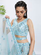 House of Panchhi Burgundy Chiffon Position Print With Sequins Embroidery Lehenga Choli & Dupatta | Grocsy