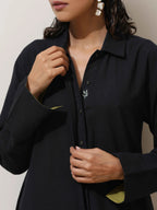 trueBrowns Black Cotton Linen Kurta Pant Set | Grocsy