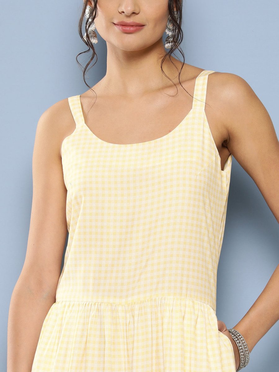 Ahalyaa Checked Waist Tie-Ups Basic Jumpsuit | Grocsy