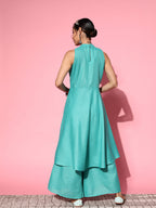 InWeave Women's Teal Lurex Boho Sleevless Kurta Set | Grocsy