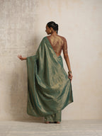trueBrowns Dark Green Gold Metallic Ready To Wear Saree | Grocsy