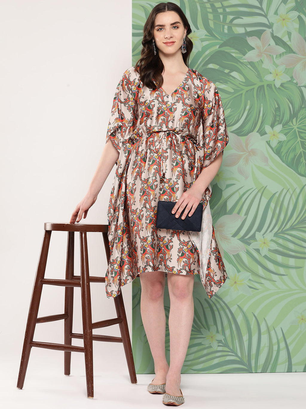 InWeave Women's Elegant Bird Print Kaftaan | Grocsy