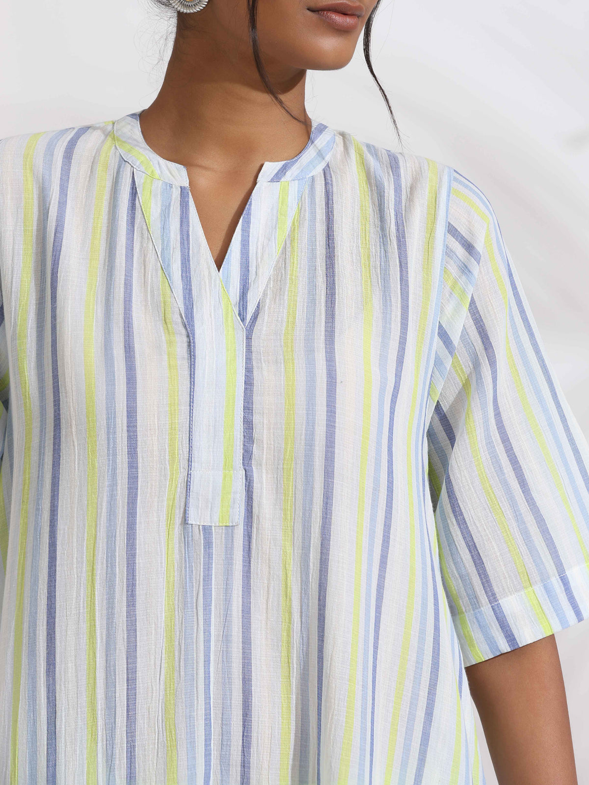 trueBrowns White Cotton Multi Stripe Flared Kurta Set | Grocsy