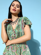 InWeave Women's Soft Green Tiered Short Dress | Grocsy