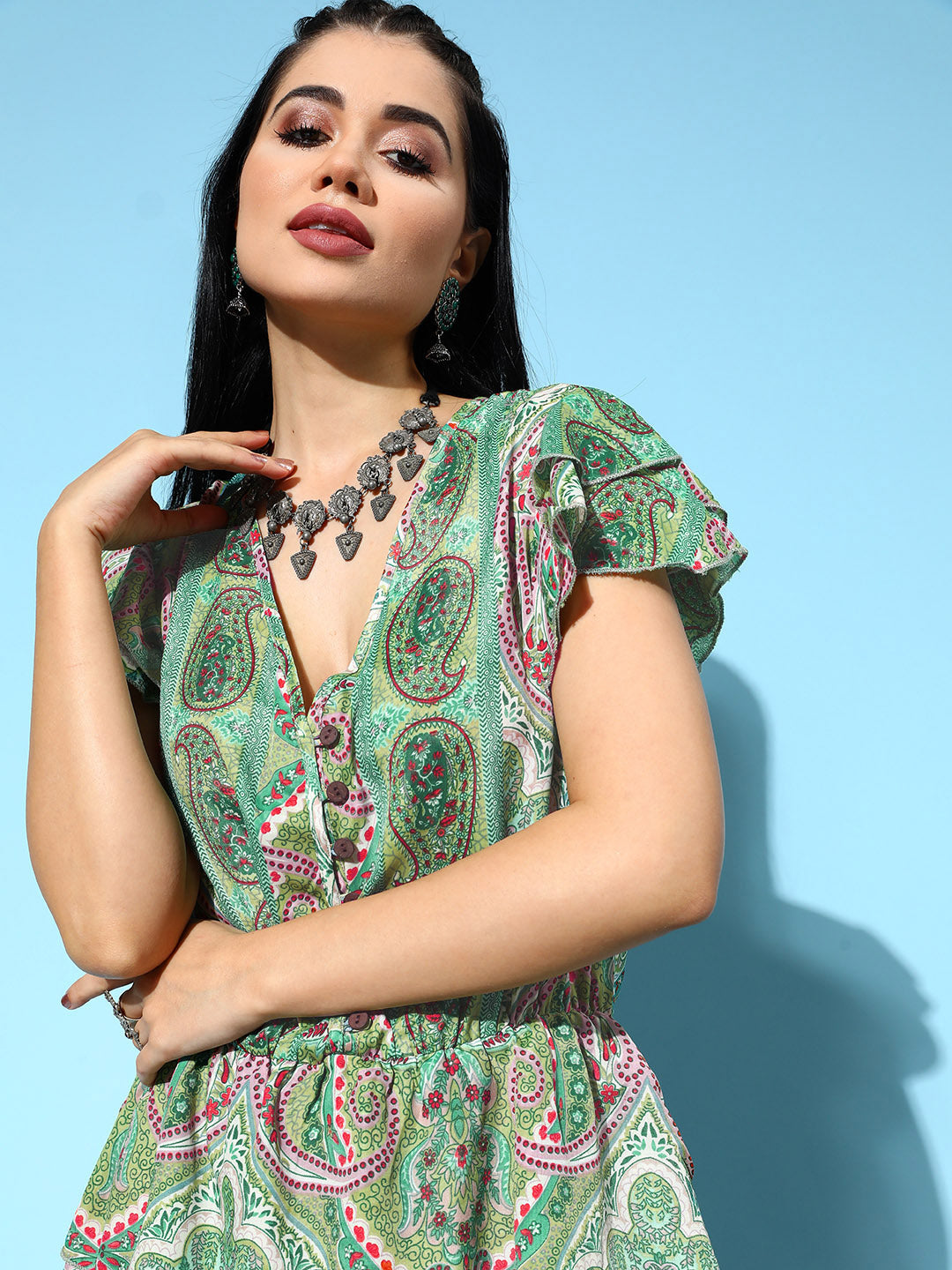 InWeave Women's Soft Green Tiered Short Dress | Grocsy