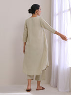 trueBrowns Light Grey Slub Gathered Kurta Pant Set | Grocsy