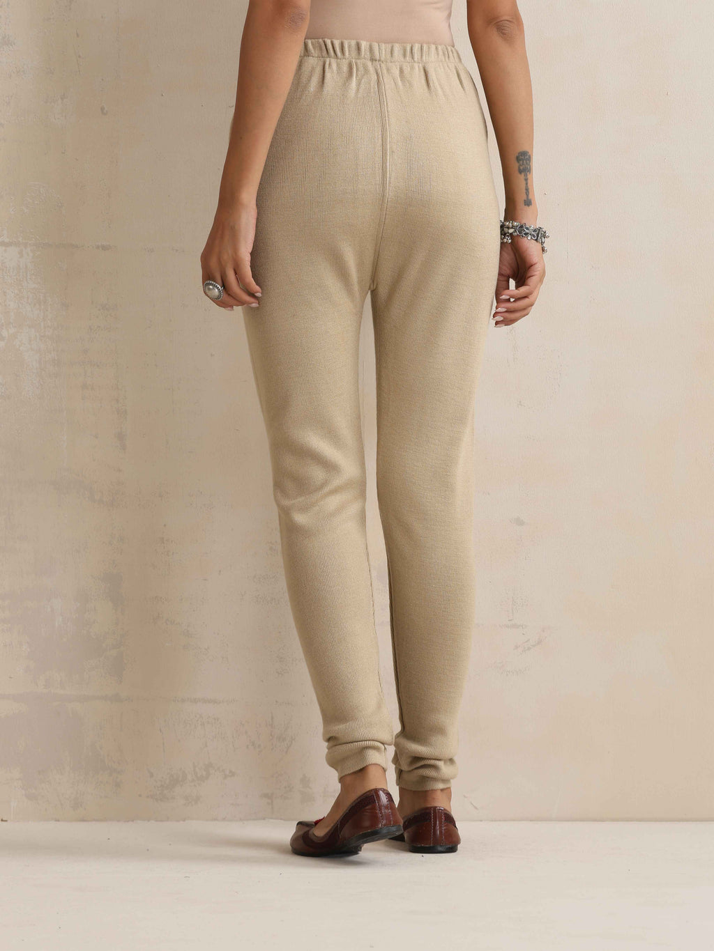 trueBrowns Beige Woollen Leggings | Grocsy