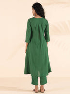 trueBrowns Green Cotton Dobby Kurta Pant Set | Grocsy