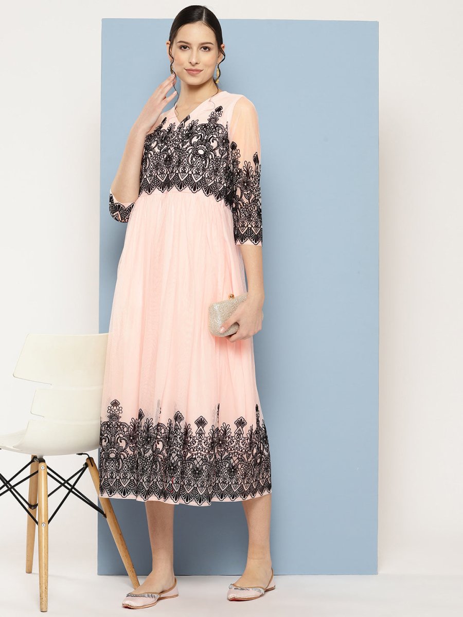 Ahalyaa Ethnic Motifs Printed Midi Empire Dress | Grocsy