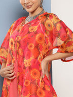 InWeave Women's Peach Cr Strappy Set With Peach Yellow Floral Cape | Grocsy