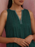 trueBrowns Dark Green Cotton Dobby Kurta Co-ord set | Grocsy