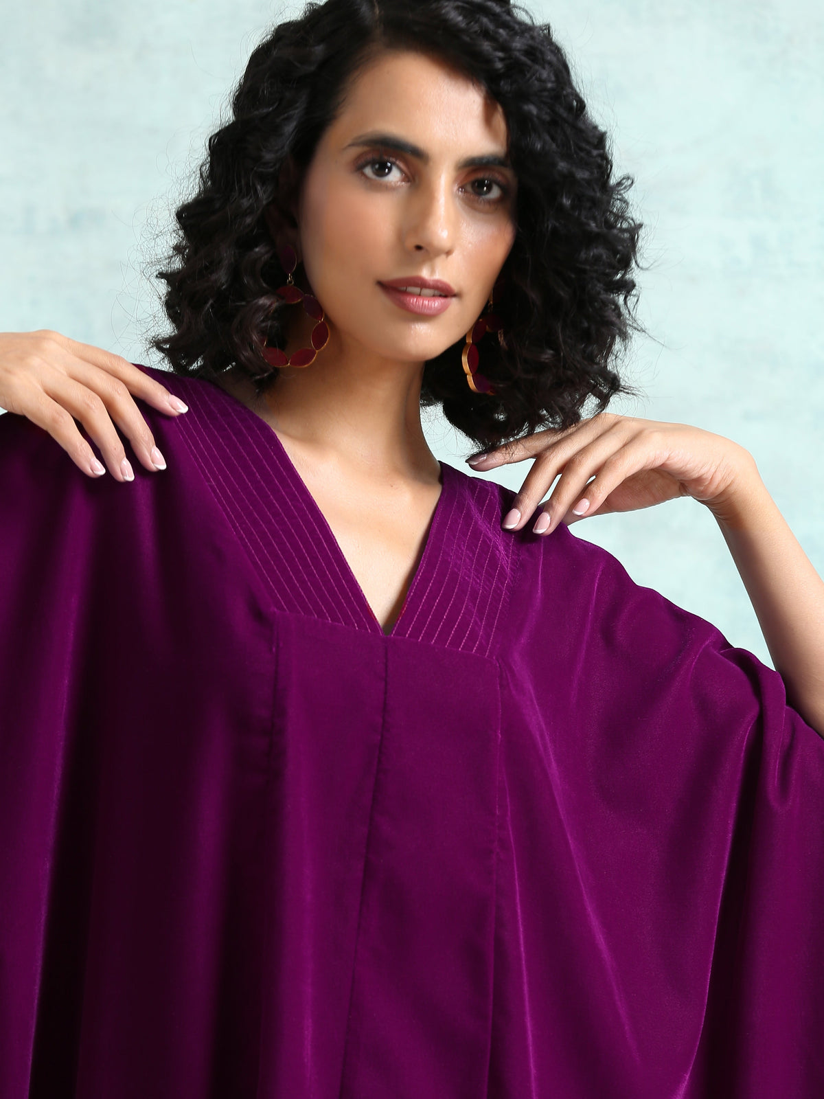 trueBrowns Wine Velvet Kaftan Kurta | Grocsy