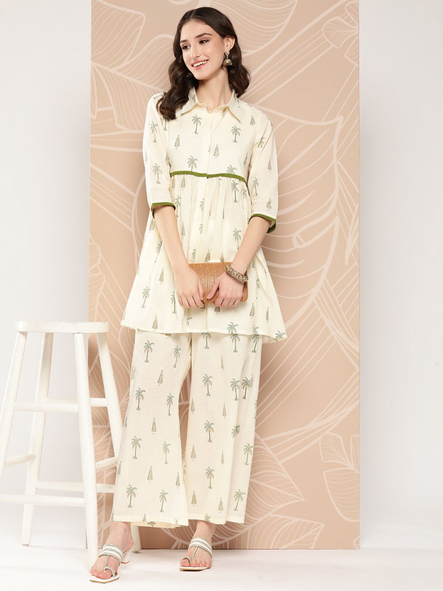 Ahalyaa Printed Cotton Tunic with Palazzos | Grocsy
