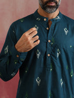 trueBrowns Men's Blue Ikat Print Mandarin Collar Kurta Co-ord set | Grocsy