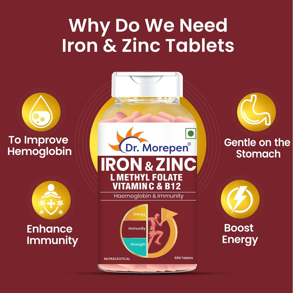 Dr Morpen Iron & Zinc + Omega-3 Deep Sea Fish Oil 1000Mg Combo | Grocsy