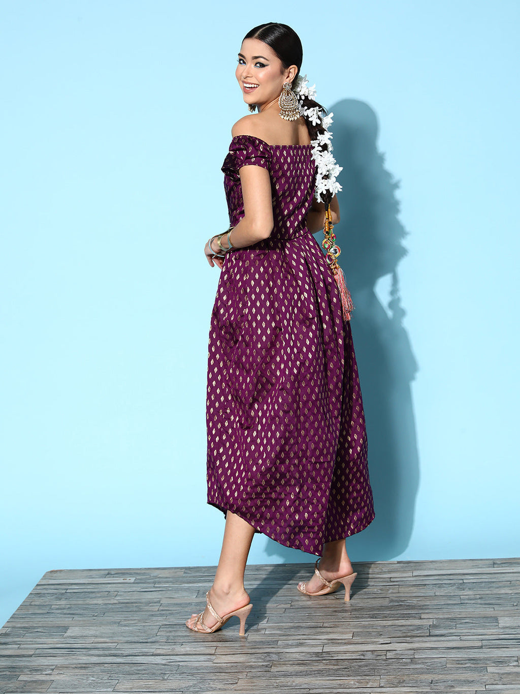 InWeave Women's Wine Brocade Dress | Grocsy