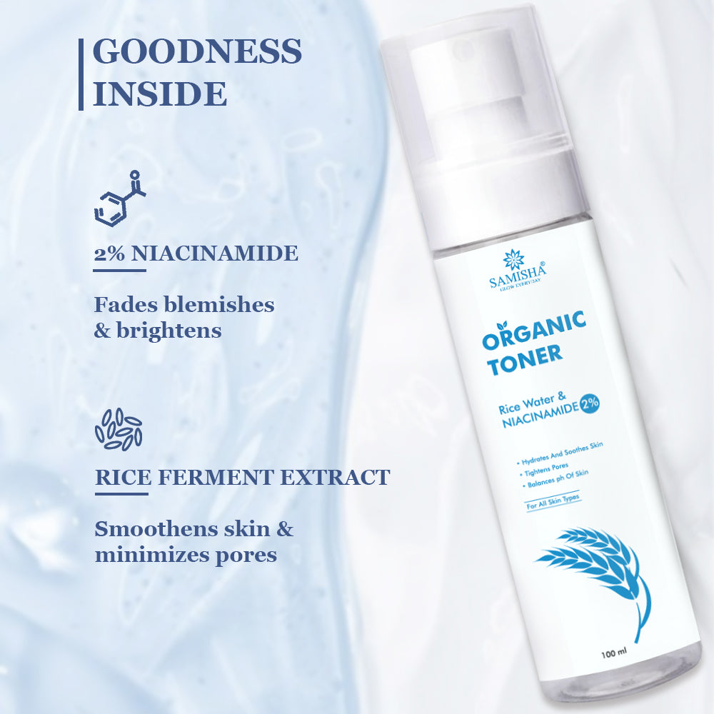 Samisha 2% Niacinamide & Rice Water Organic Face Toner | Grocsy