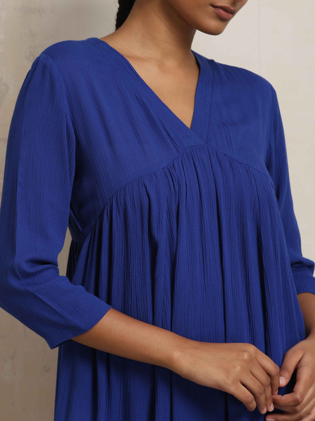 trueBrowns Blue Crinkle Flared Kurta Co-ord Set | Grocsy