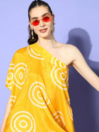InWeave Women's Yellow Bandhani Motif One Shoulder Palazzo Set | Grocsy