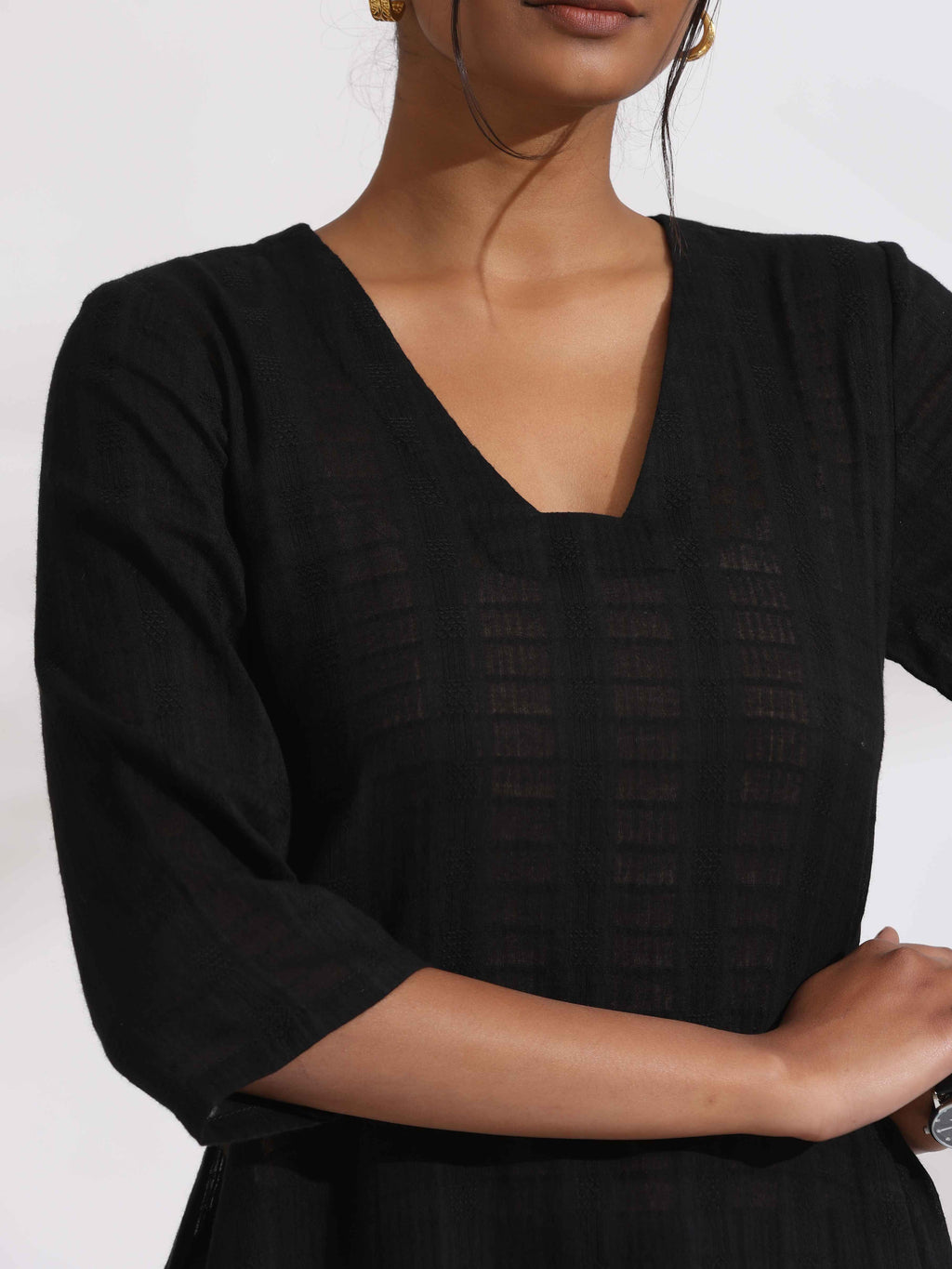 trueBrowns Black Cotton High Slit Kurta Set | Grocsy