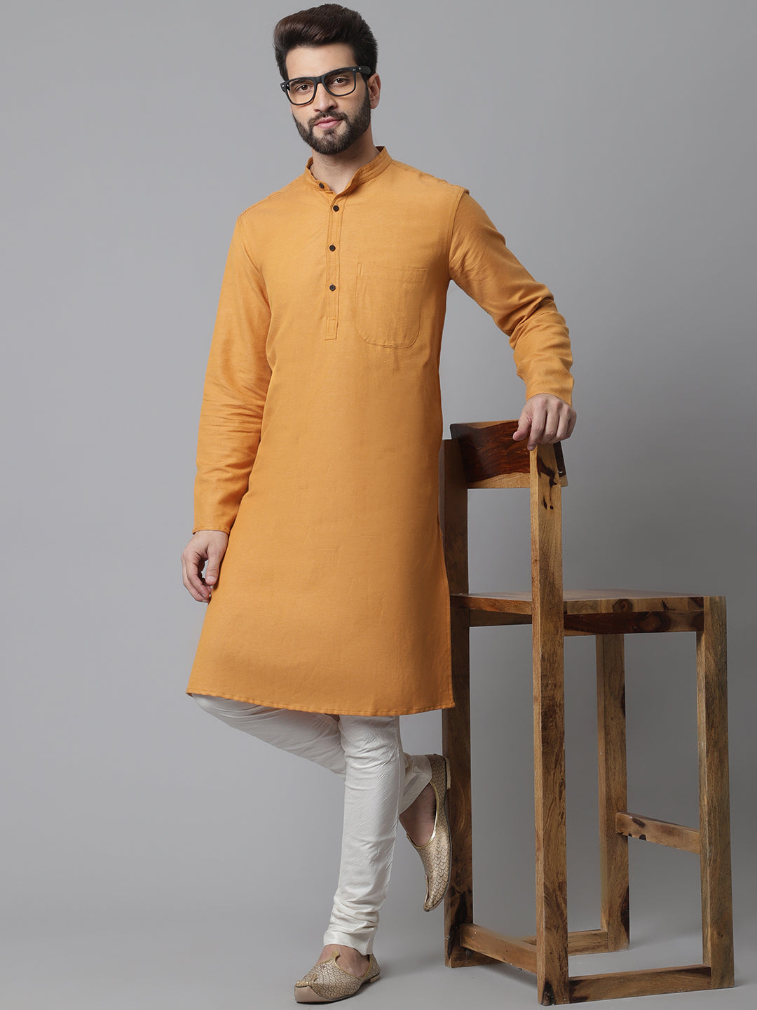 Even Apparels Yellow Solid Kurta With Band Collar | Grocsy
