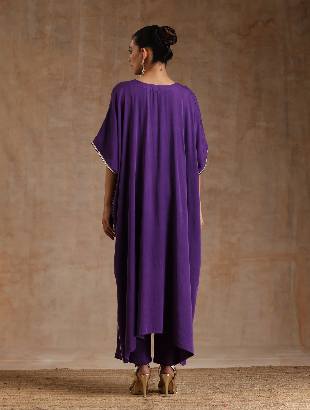 trueBrowns Violet Modal Satin Kaftan Kurta Set | Grocsy