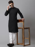 Even Apparels Black Pure Cotton Kurta With Band Collar | Grocsy
