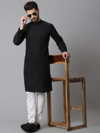 Even Apparels Black Pure Cotton Kurta With Band Collar | Grocsy