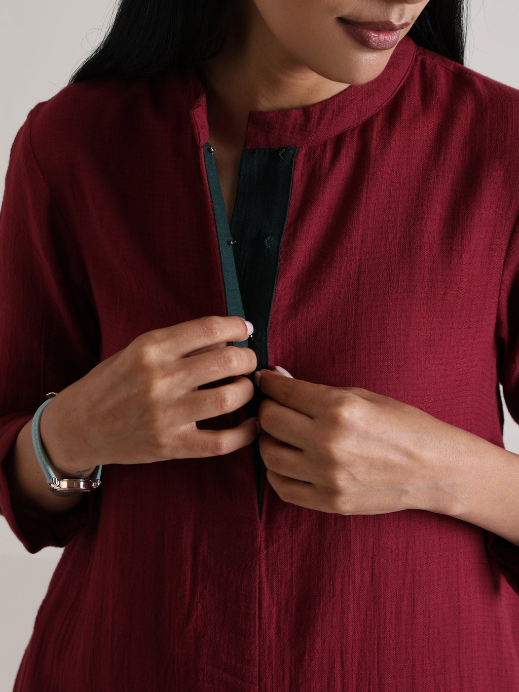trueBrowns Maroon Placket Kurta Pant Set | Grocsy
