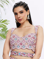 House of Panchhi Lavender Georgette Sequins And Thread Embroidery Lehenga Choli & Dupatta | Grocsy