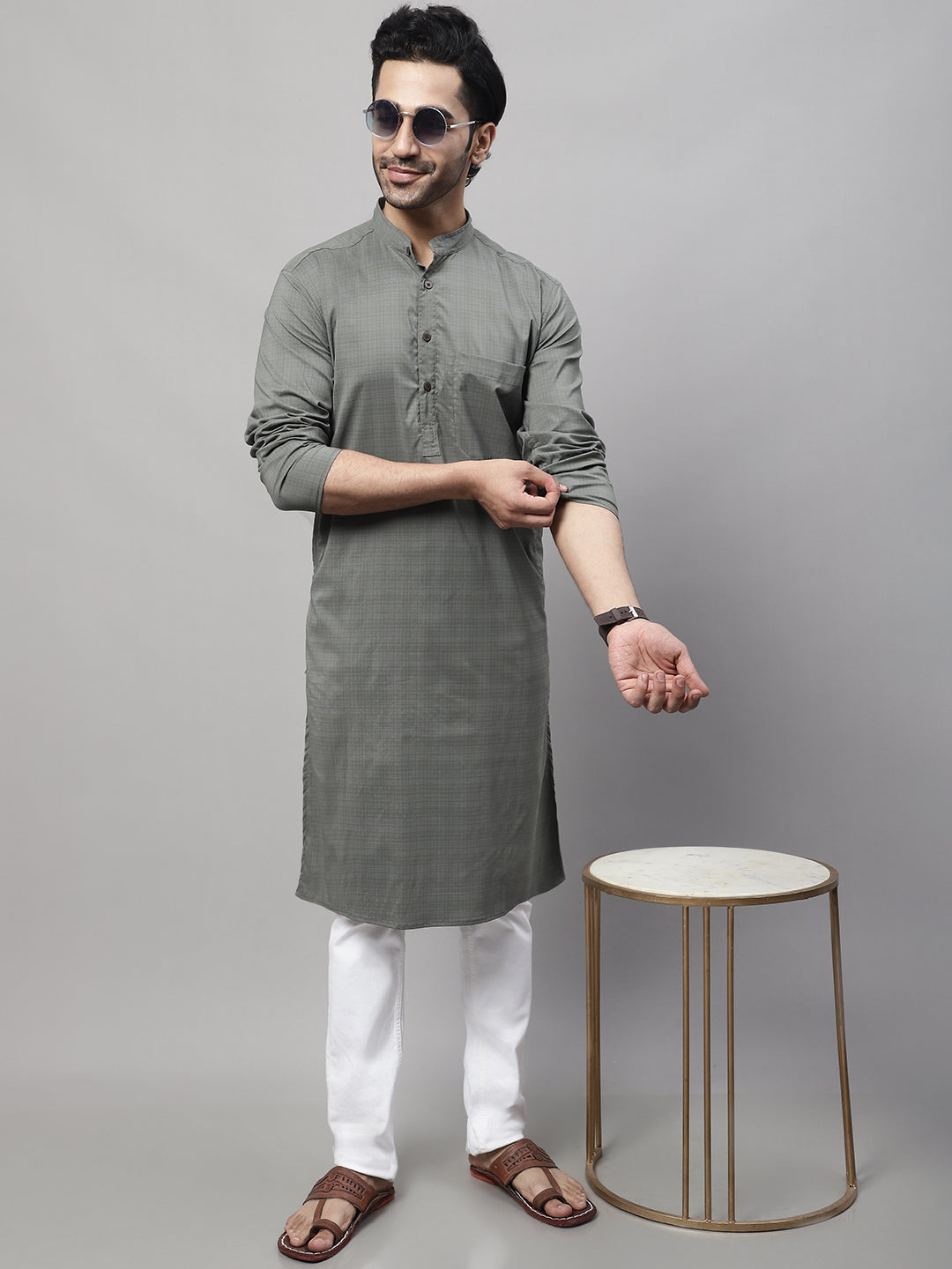 Even Apparels Multi Pure Cotton Kurta With Band Collar | Grocsy