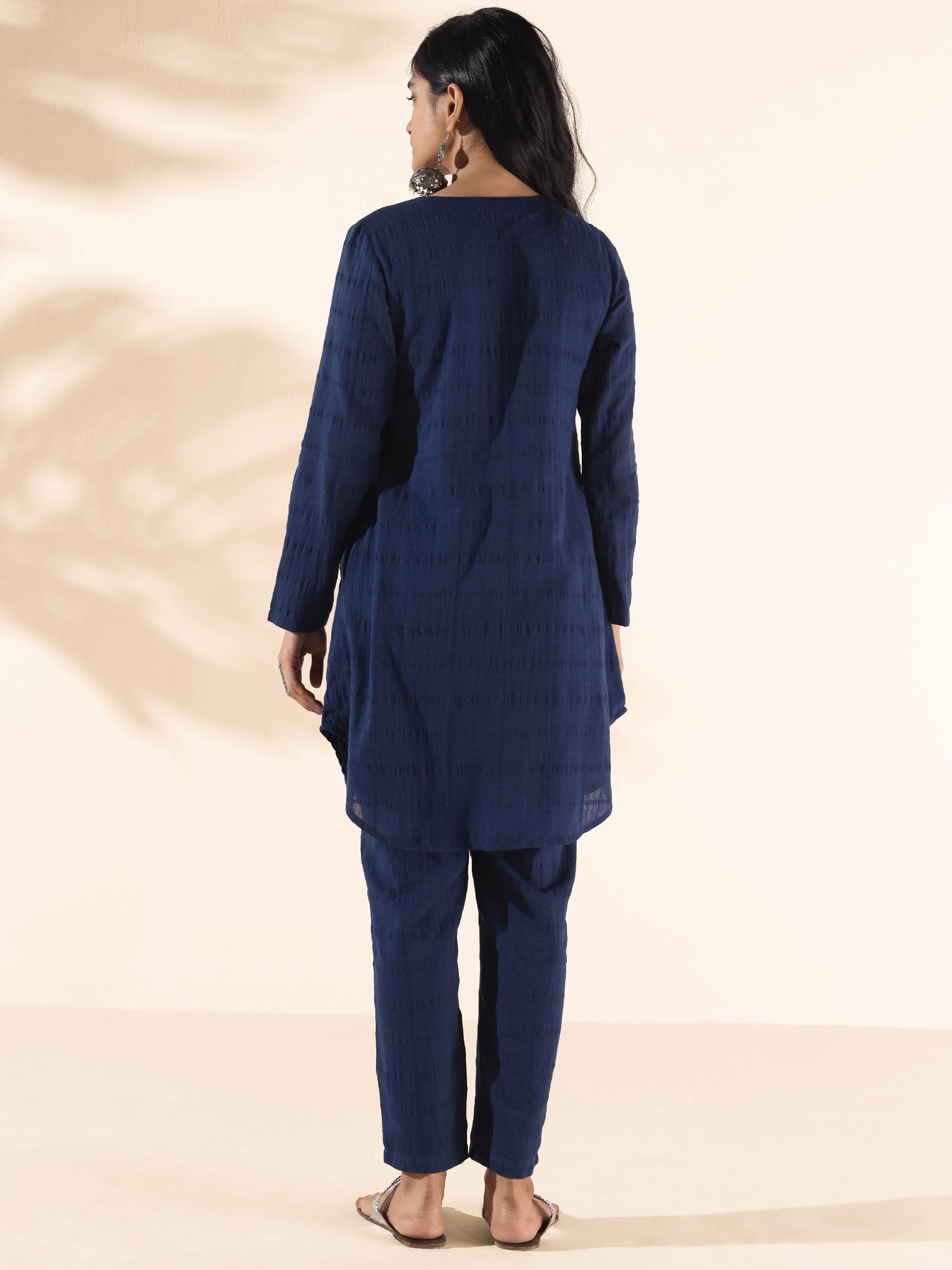 trueBrowns Blue Cotton Dobby Relaxed Co-ord Set | Grocsy