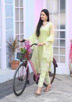 Teeya Creation Pista Color Organza Silk Heavy Embroidery Work Fully Stitched Salwar Suit | Grocsy
