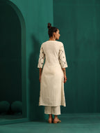 trueBrowns Ivory Rhombus Cotton Angrakha Kurta Pant Set | Grocsy