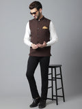 Even Apparels Men's Brown Nehru Jacket With Welt Pockets | Grocsy