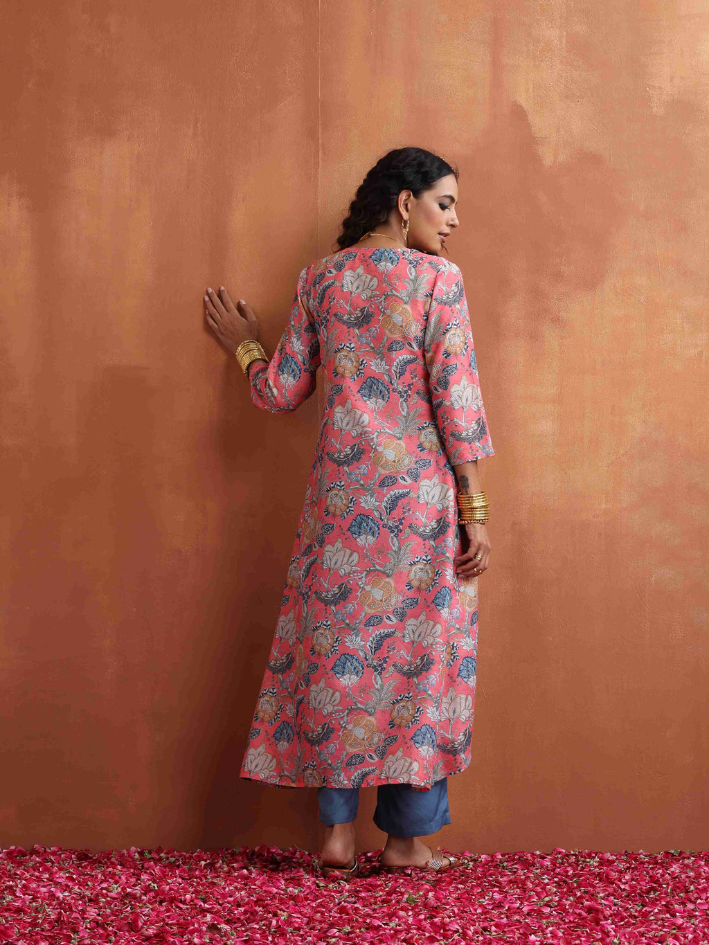 trueBrowns Orange Print A-line Kurta Set | Grocsy