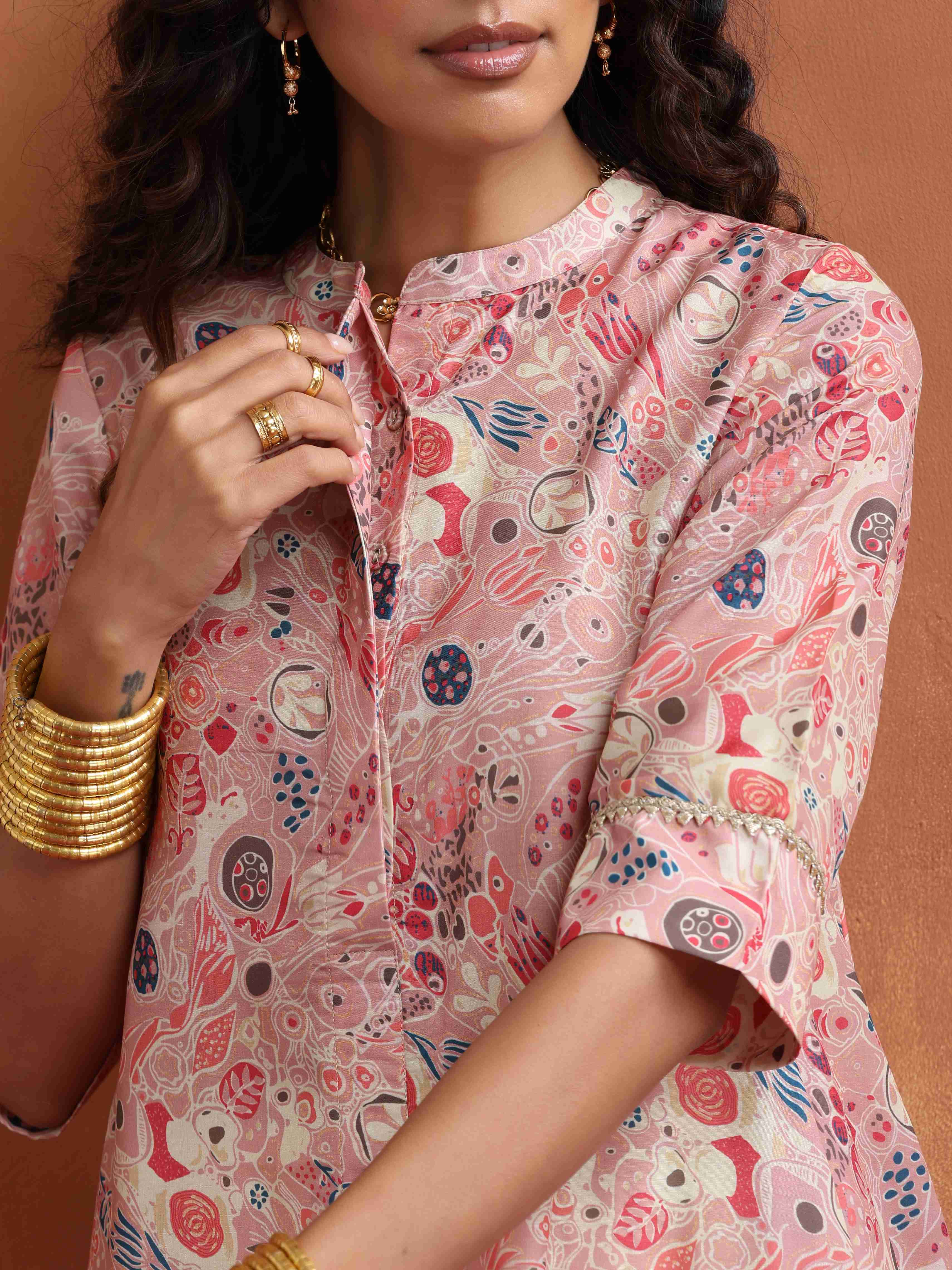 trueBrowns Pink Flared Anarkali Kurta Set | Grocsy